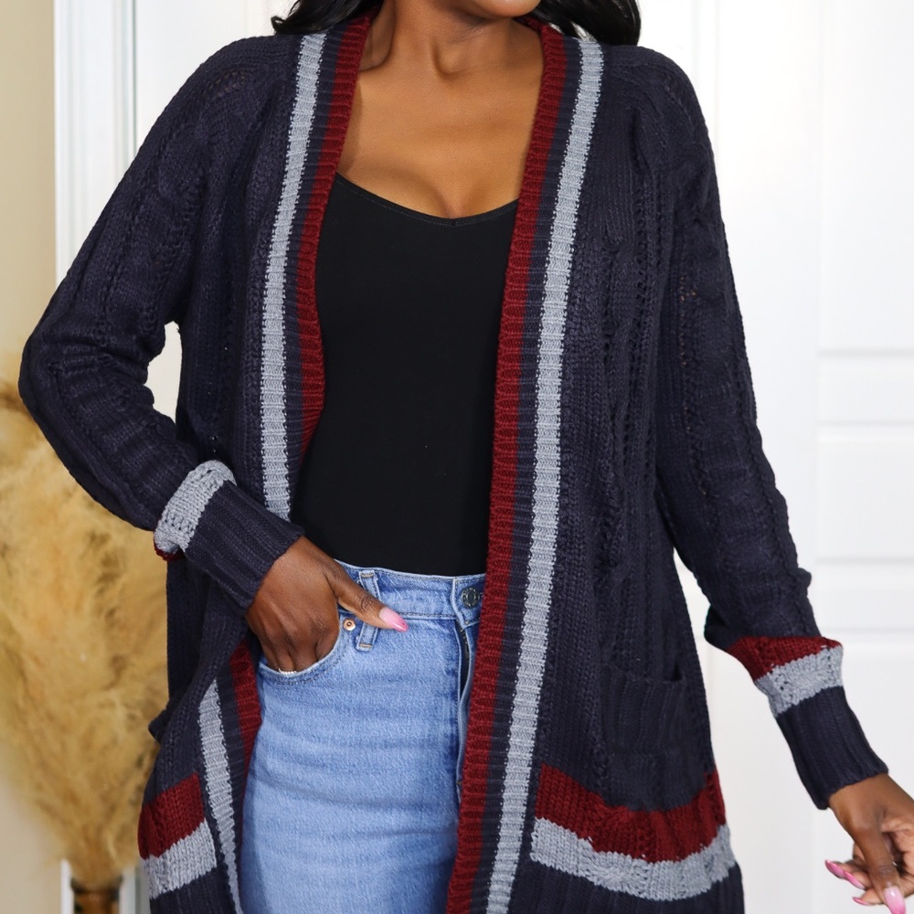 NAVY BLUE CARDIGAN WITH POCKETS - Picture 3 of 10